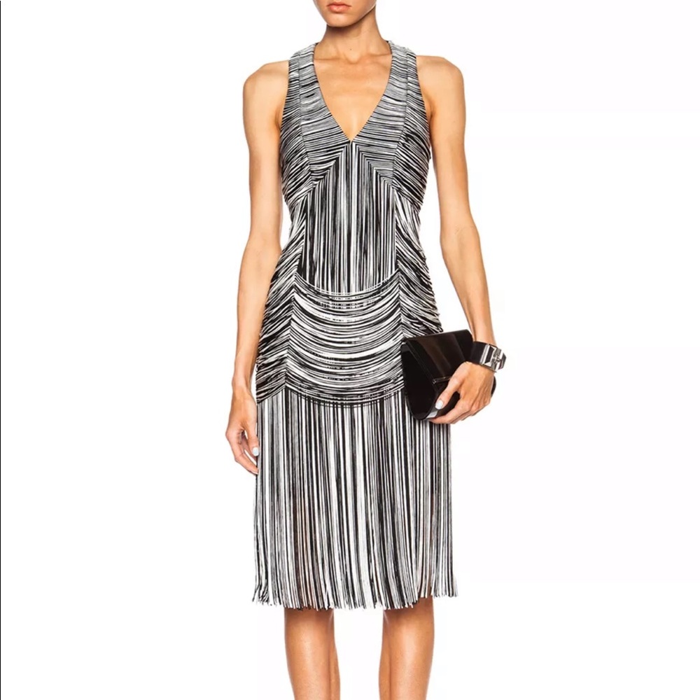 Haute Hippie Black & White Fringe Dress New L